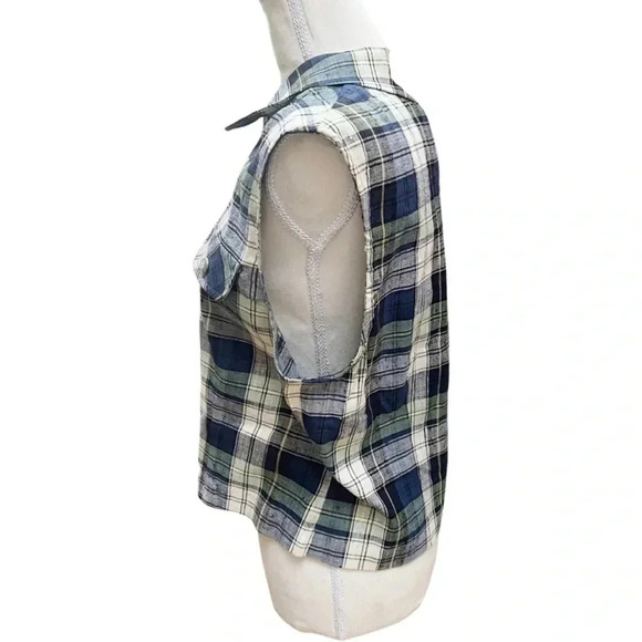 Vintage 90s Collin Creek Silk-Cotton Plaid Zip Front Sleeveless Shirt Vest - Picture 9 of 12